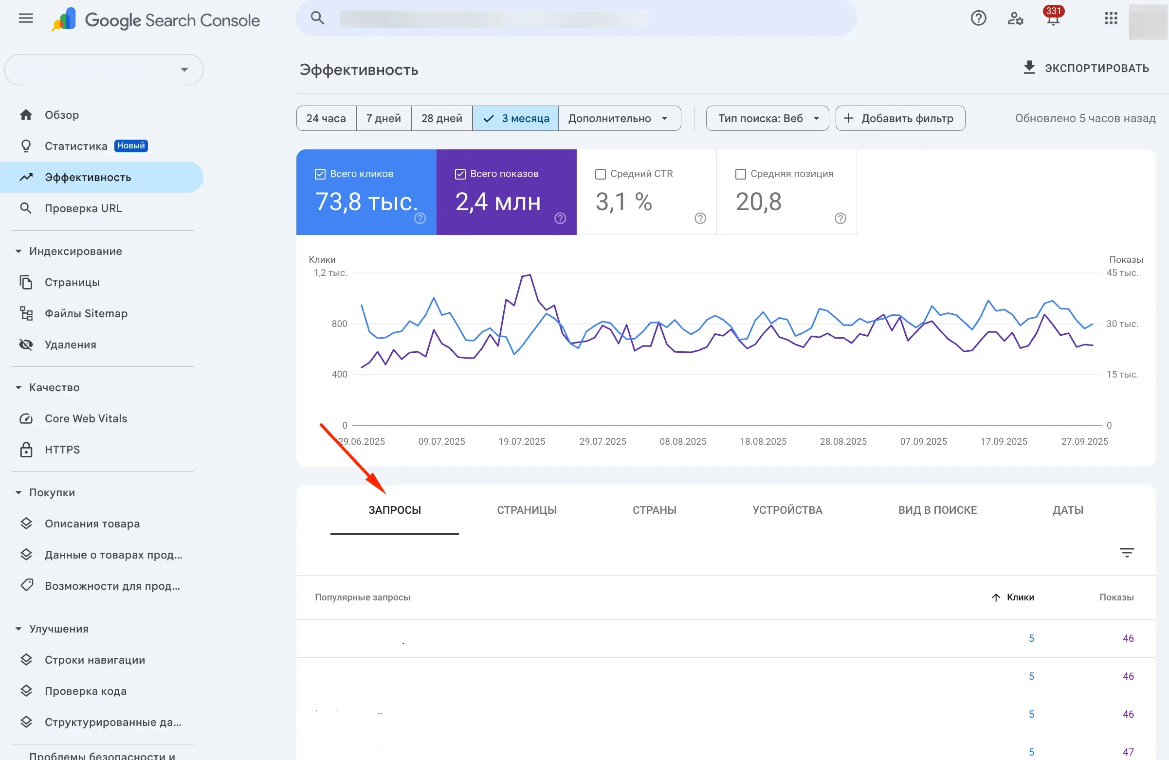 Отчет в Google Search Console